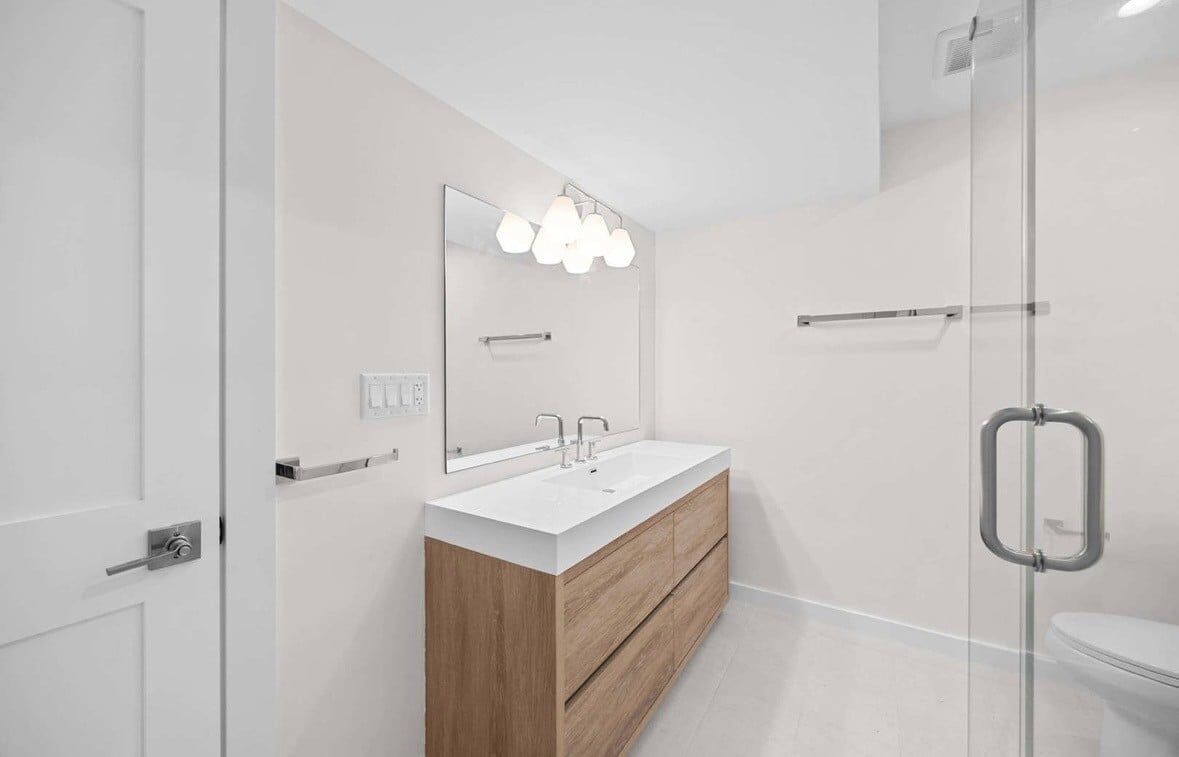Finished basement with recessed lighting