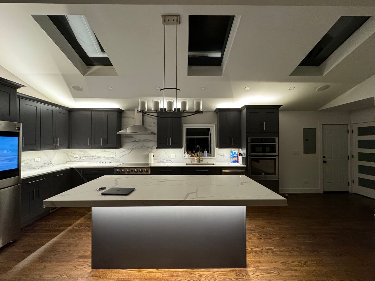Kitchen island with pendant and LED accent lighting
