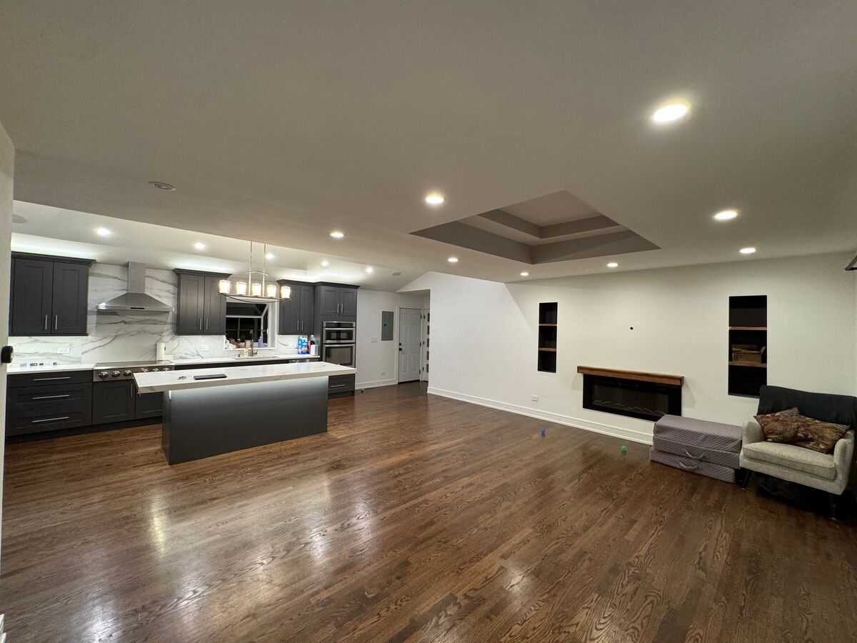 Finished residential living space with recessed lighting